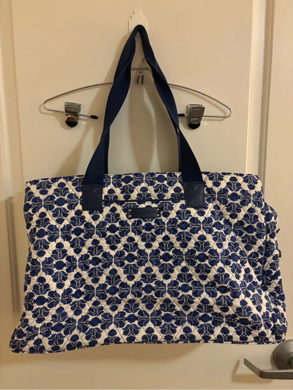Vera Bradley Quilted Blue and White Floral Block Tote, Duffle, Weekender Bag